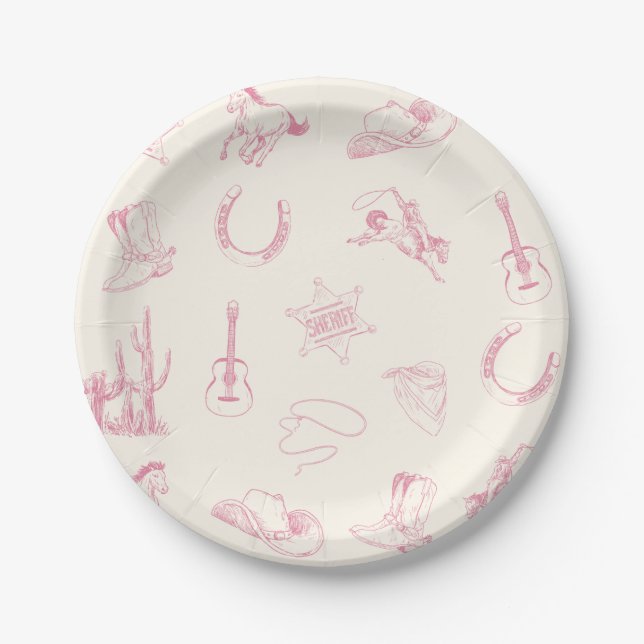 Assiettes En Carton Mon Premier Rodéo Vacher Rose Anniversaire (Devant)