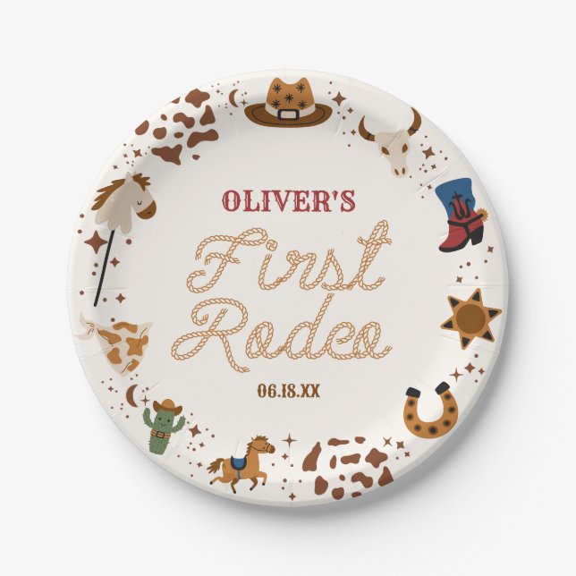 Assiettes En Carton Mon premier Rodeo Western Cowboy 1er anniversaire  (Devant)