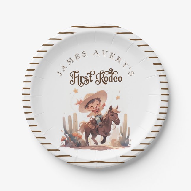 Assiettes En Carton Mon premier Rodeo Wild West Cowboy Anniversaire (Devant)