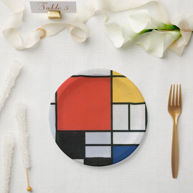 Assiettes En Carton Mondrial Composition Rouge Jaune Bleu Noir (Mariage)