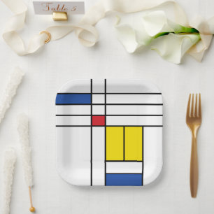 Assiettes En Carton Mondrian II Design d'Art Moderne Minimaliste De St