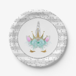 Assiettes En Carton Monnaie, argent et or Unicorne Princesse