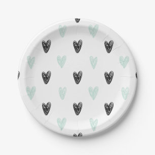 Assiettes En Carton Monnaie et Coeurs noirs Doodles Plaques Motifs en