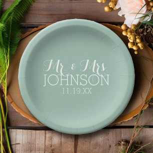 Assiettes En Carton Monnaie Vert Couleur Solide - Mr & Mrs Wedding Fav