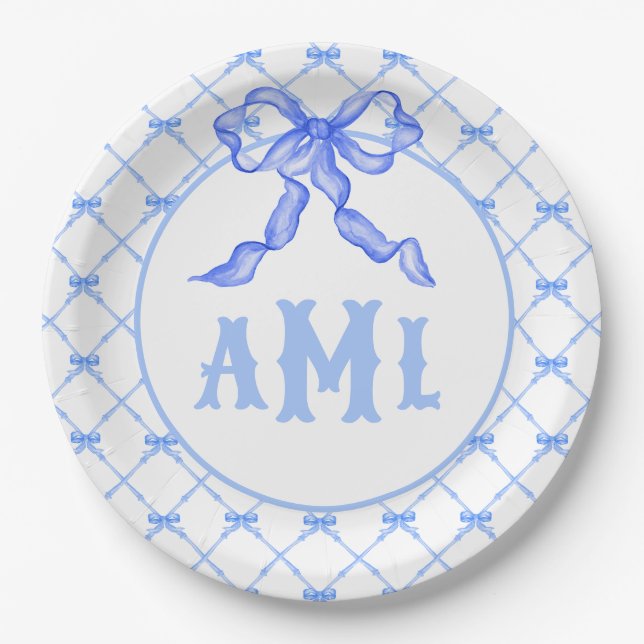 Assiettes En Carton Monogram Bamboo & Bow (Devant)