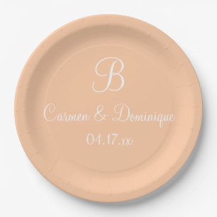 Assiettes En Carton Monogram name date Deep peach