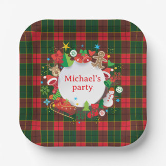 Assiettes En Carton Monogram Winter Holiday Christmas Scottish Pattern