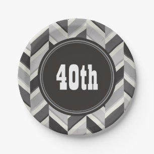 Assiettes En Carton Monogramme à motif géométrique chevron gris modern