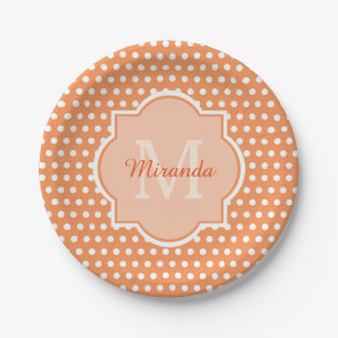 Assiettes En Carton Monogramme à points orange impertinents avec nom