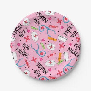 Assiettes En Carton Monogramme Aimer Une Infirmière Whimsy Art Rose