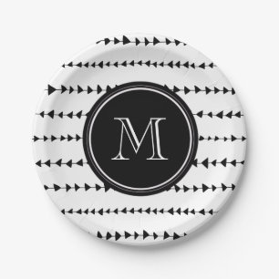 Assiettes En Carton Monogramme aztèque blanc noir de flèches