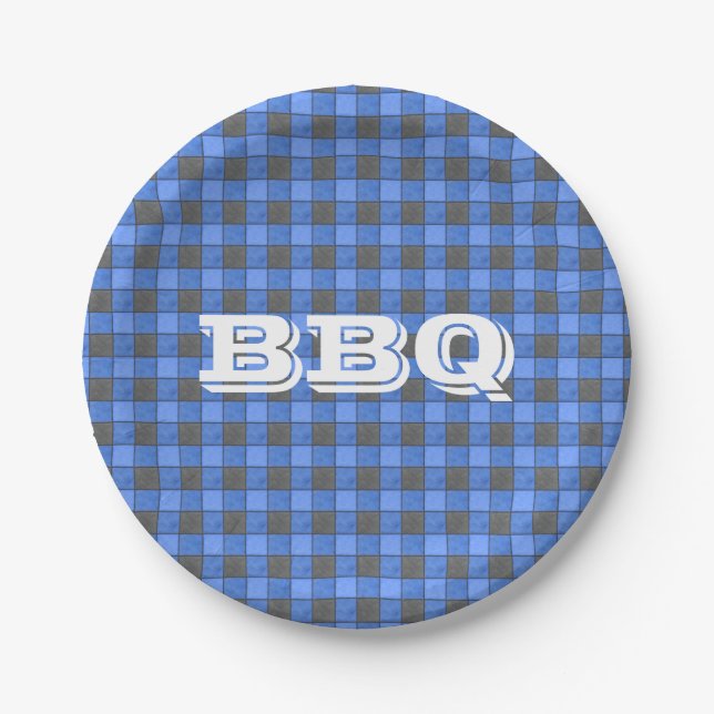 Assiettes En Carton Monogramme BBQ Bleu Vérifier la petite plaque de p (Devant)