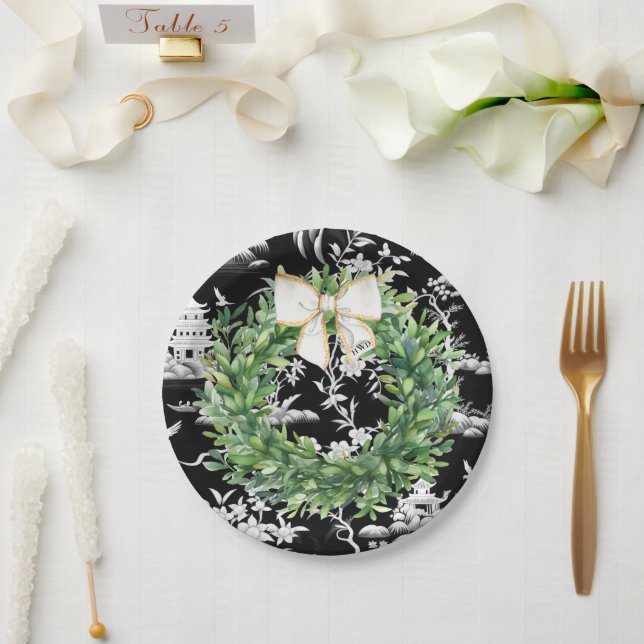 Assiettes En Carton Monogramme blanc Chinoiserie Preppy (Mariage)