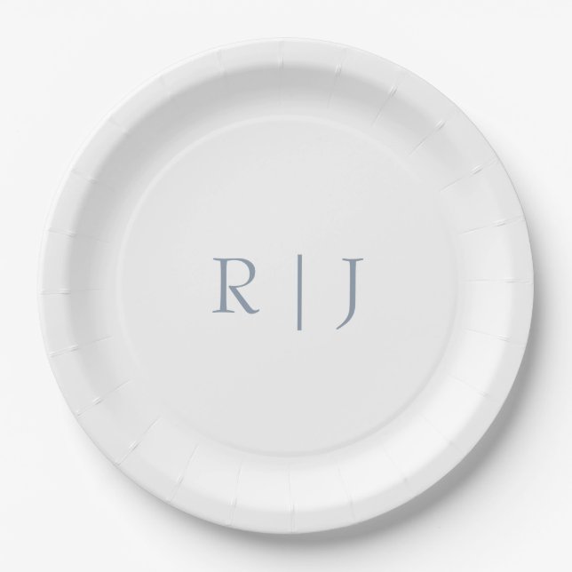 Assiettes En Carton Monogramme bleu poussiéreux Initiales Mariage mini (Devant)