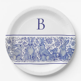 Assiettes En Carton Monogramme Blue Rabbit animal Whimsical Custom