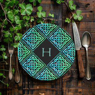 Assiettes En Carton Monogramme Celtic noeud bleu Plaques de papier ver