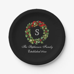 Assiettes En Carton Monogramme classique Holly Wreath Custom Christmas