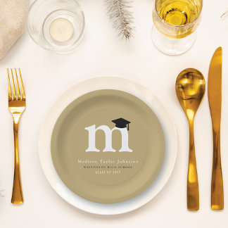 Assiettes En Carton Monogramme Classique Simple Fête de Remise de Dipl