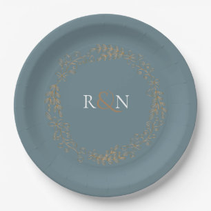 Assiettes En Carton Monogramme Couronne de Laurier Florale Or