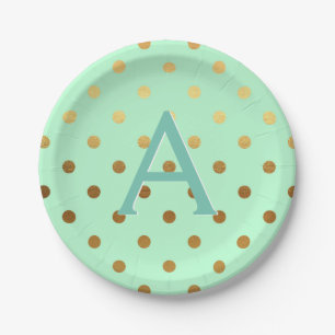 Assiettes En Carton Monogramme d'anniversaire des Pois de Monnaie et d