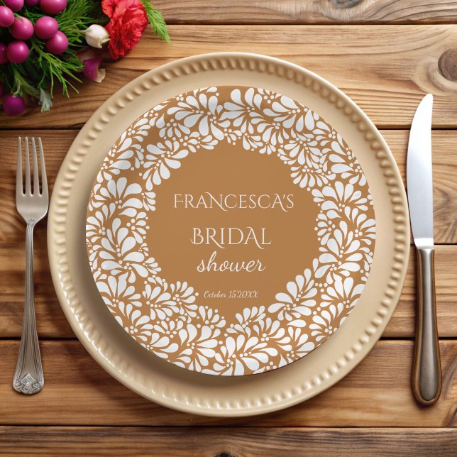Assiettes En Carton monogramme de baby shower de mariage en terre cuit (Mexican talavera terracotta bridal shower monogrammed personalized paper plates customized decor)