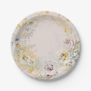 Assiettes En Carton monogramme de baby shower rose blanc