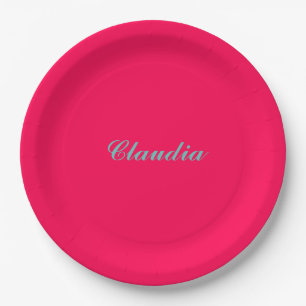 Assiettes En Carton Monogramme de bloc de couleur sur fond rose fuchsi