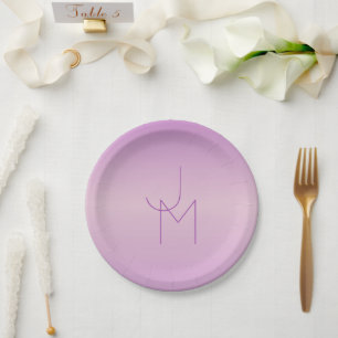 Assiettes En Carton Monogramme de chevauchement unique   Lavande douce