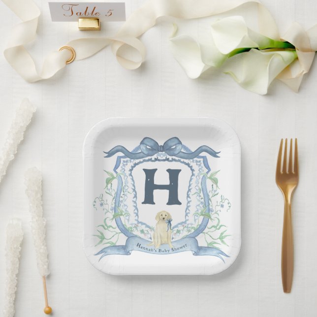 Assiettes En Carton Monogramme de chien bleu (Mariage)