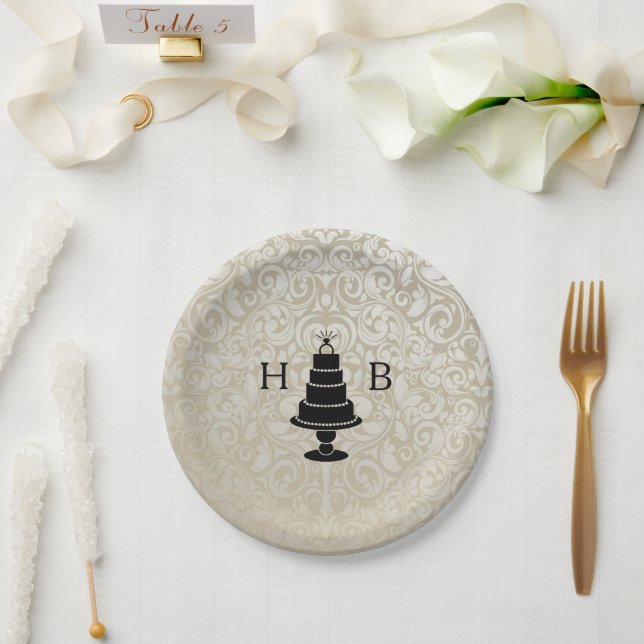 Assiettes En Carton Monogramme de gâteau mariage (Mariage)