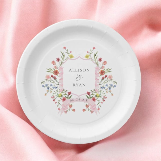 Assiettes En Carton Monogramme de la crête de mariage du jardin lunair (Créateur téléchargé)