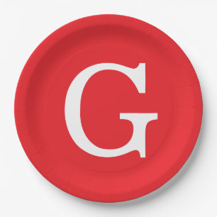 Assiettes En Carton Monogramme de lettre initiale rouge blanc simple