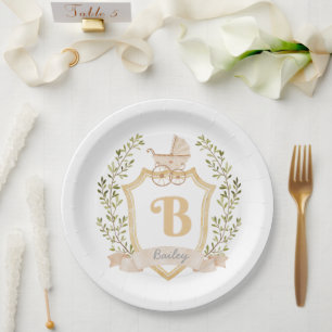 Assiettes En Carton Monogramme de transport de bébés "B"   Neutre