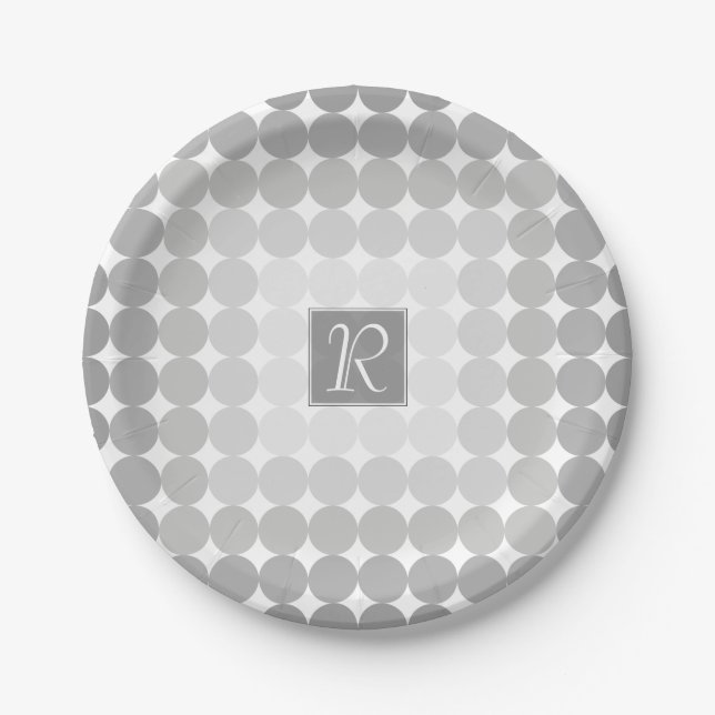 Assiettes En Carton Monogramme des cercles gris modernes (Devant)