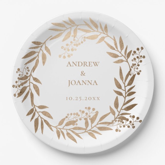 Assiettes En Carton Monogramme doré personnalisé élégant moderne (Devant)