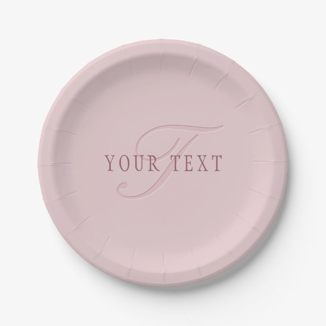 Assiettes En Carton Monogramme élégant | Or Rose (Devant)