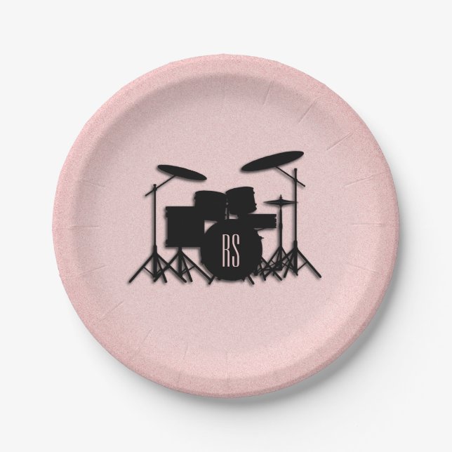 Assiettes En Carton Monogramme Ensemble de musique Design rose (Devant)