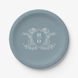 Assiettes En Carton Monogramme floral blason vintage pour mariage
