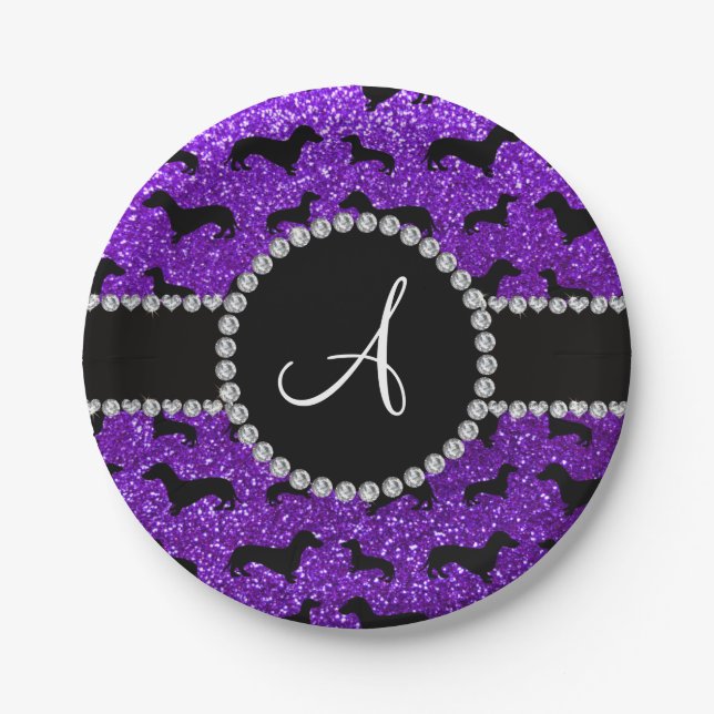 Assiettes En Carton Monogramme indigo violet parties scintillant dachs (Devant)
