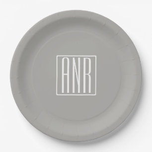 Assiettes En Carton Monogramme initial   Blanc sur gris clair