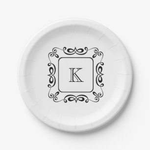 Assiettes En Carton Monogramme initial de l'éruption noire blanche