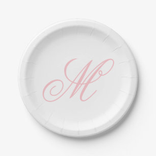 Assiettes En Carton Monogramme Initial Élégant Rose