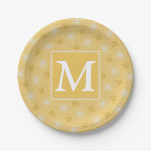 Assiettes En Carton Monogramme jaune cercles motif