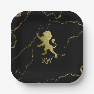 Assiettes En Carton Monogramme Lion Royal Doré