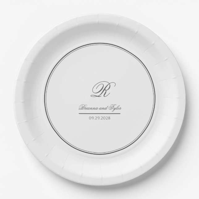 Assiettes En Carton Monogramme Mariage classique simple (Devant)