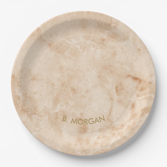 Assiettes En Carton Monogramme minimaliste en or marbre or (Devant)