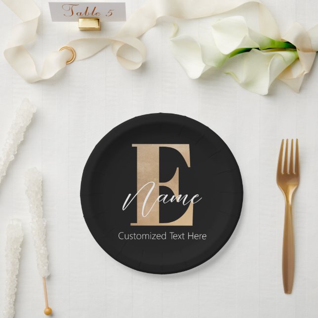 Assiettes En Carton Monogramme moderne E & Nom initial Personnalisé (Mariage)
