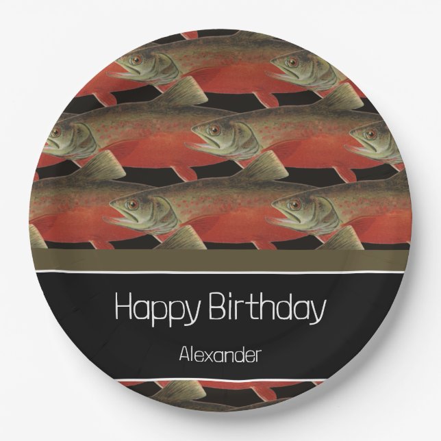 Assiettes En Carton Monogramme moderne Poisson Saumon Design Noir Blan (Devant)