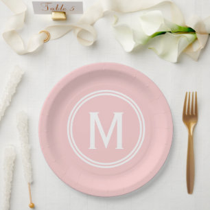 Assiettes En Carton Monogramme moderne Rose rose personnalisé arrondi