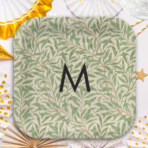 Assiettes En Carton Monogramme motif rétro de branche de saule de Will